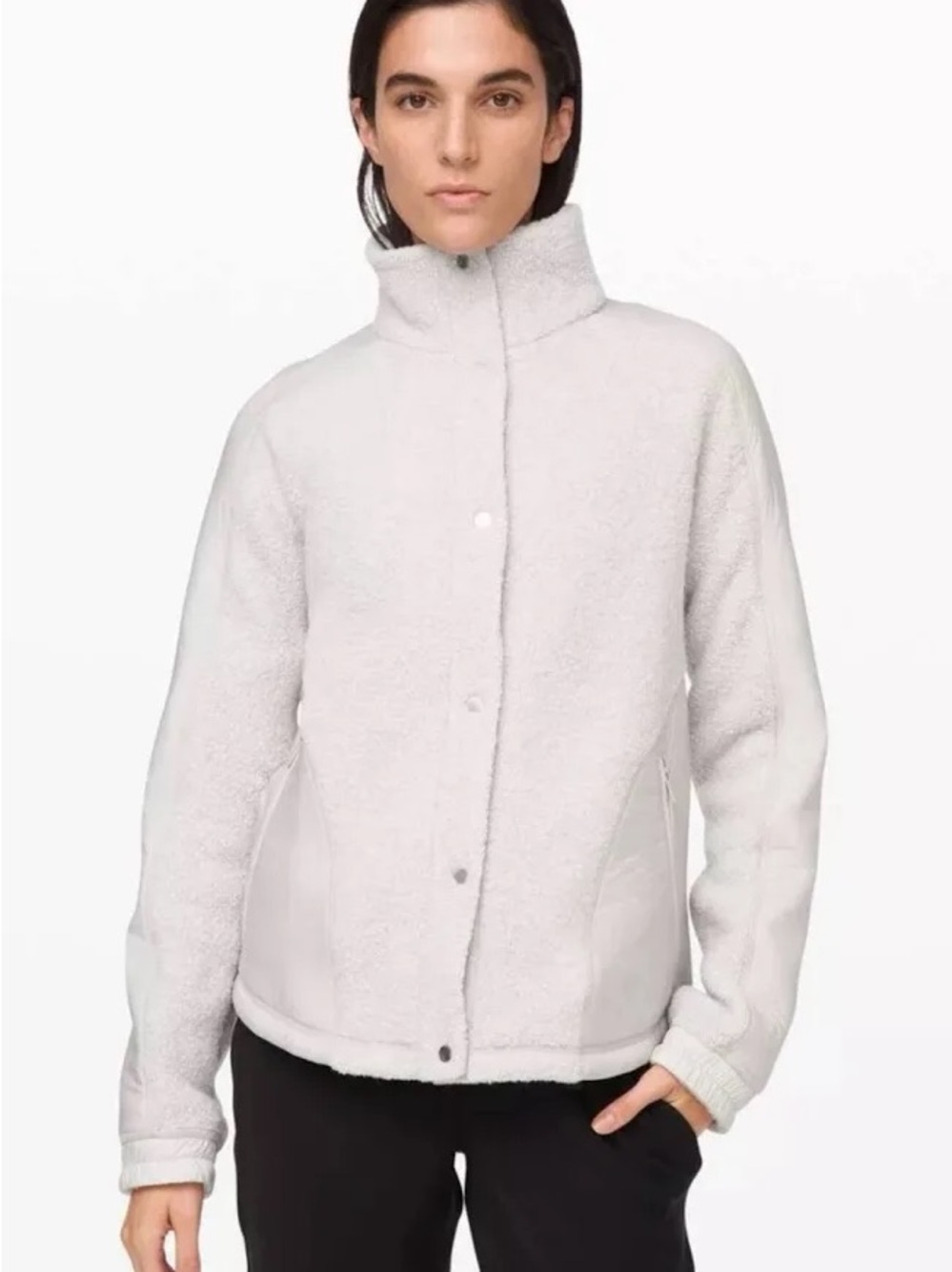Lululemon Go Cozy Wool Sherpa Fleece Jacket Heathered Ceramic Gray Sz 4